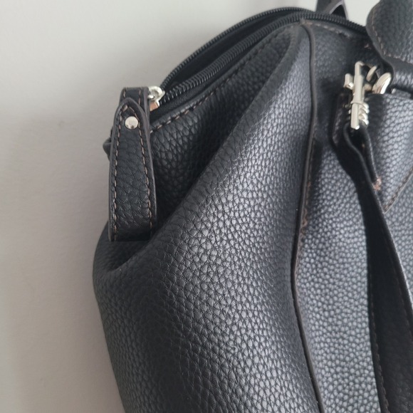 Liz Claiborne black pebbled faux leather satchel bag purse detachable strap goth - Picture 8 of 16